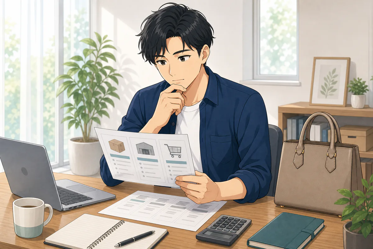 イラスト:仕入れ先ごとの条件を比較する担当者