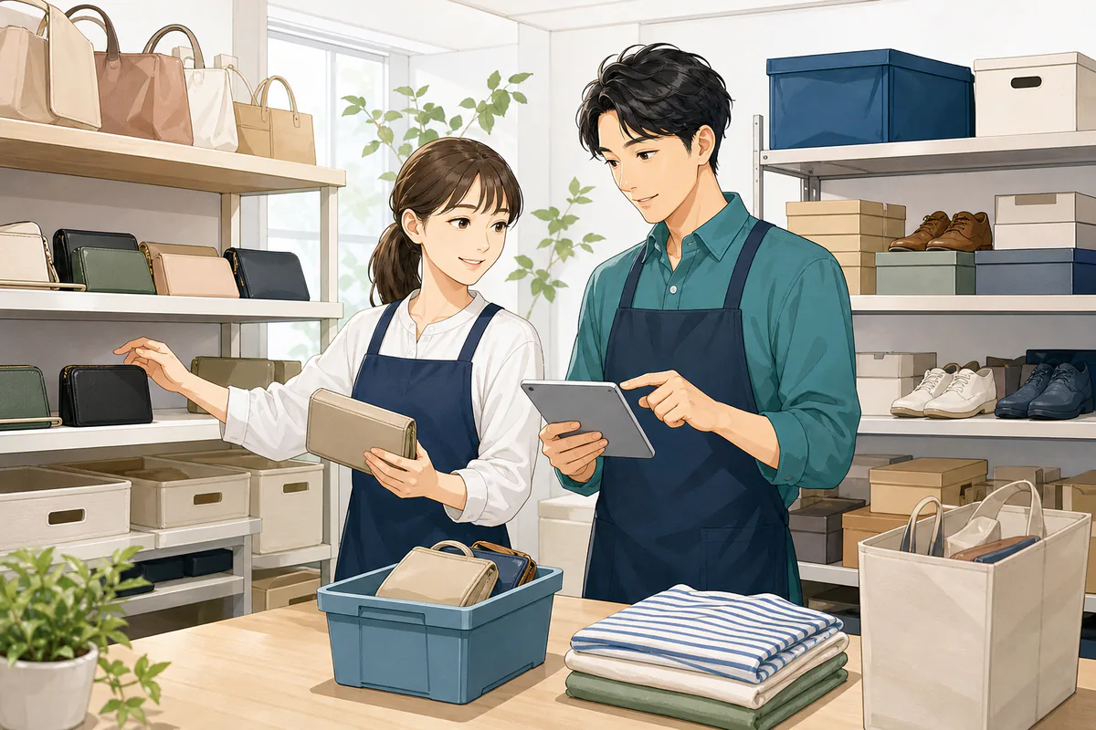イラスト:月次棚卸しで在庫数を確認する場面