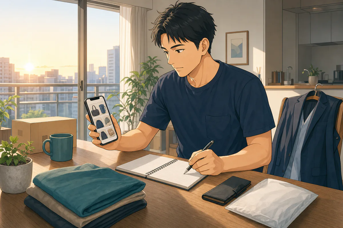 イラスト:本業の前に副業の準備を進める会社員
