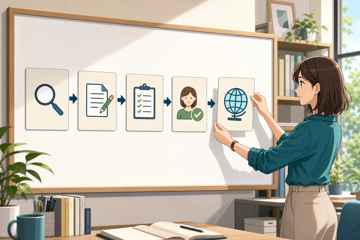 イラスト：一品の情報を複数の工程へつなぐ作業フロー