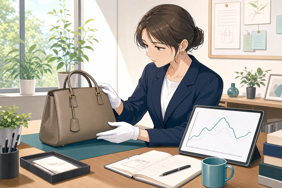 イラスト:相場変動を踏まえて利益計算を再確認する場面