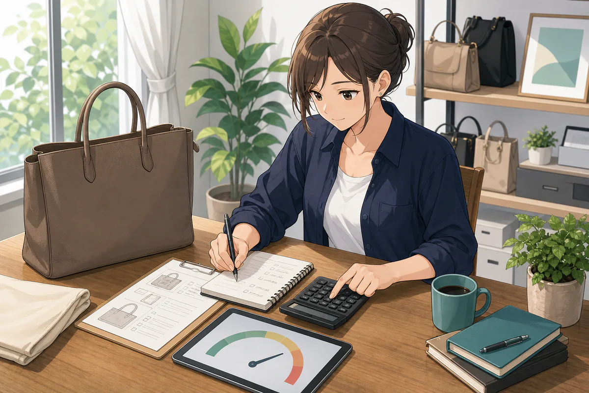 イラスト:販売予想価格から入札上限を確認する場面