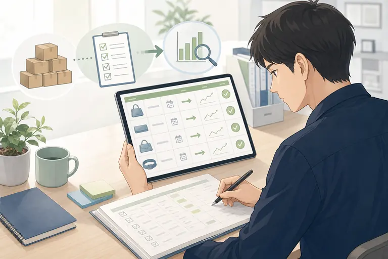 イラスト:在庫と売上の変更履歴を確認する様子