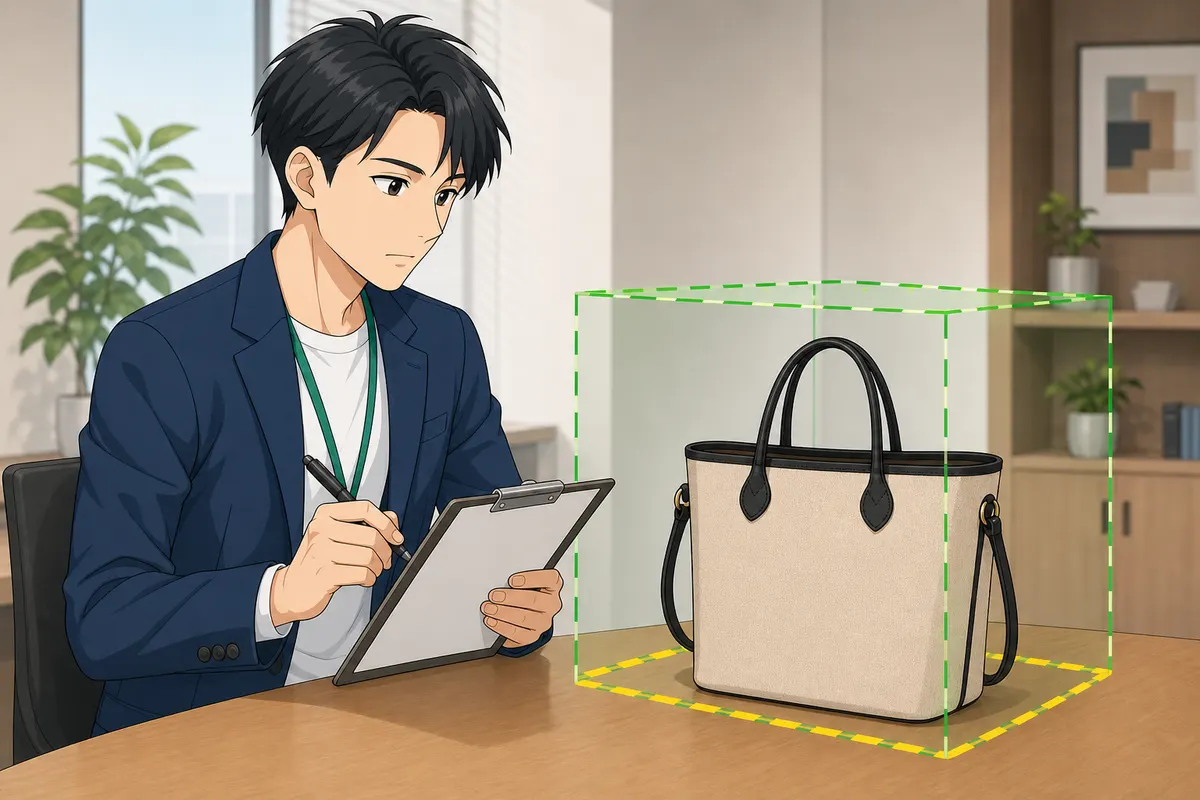 イラスト:到着したバッグの状態を記録票と照合して検品する様子
