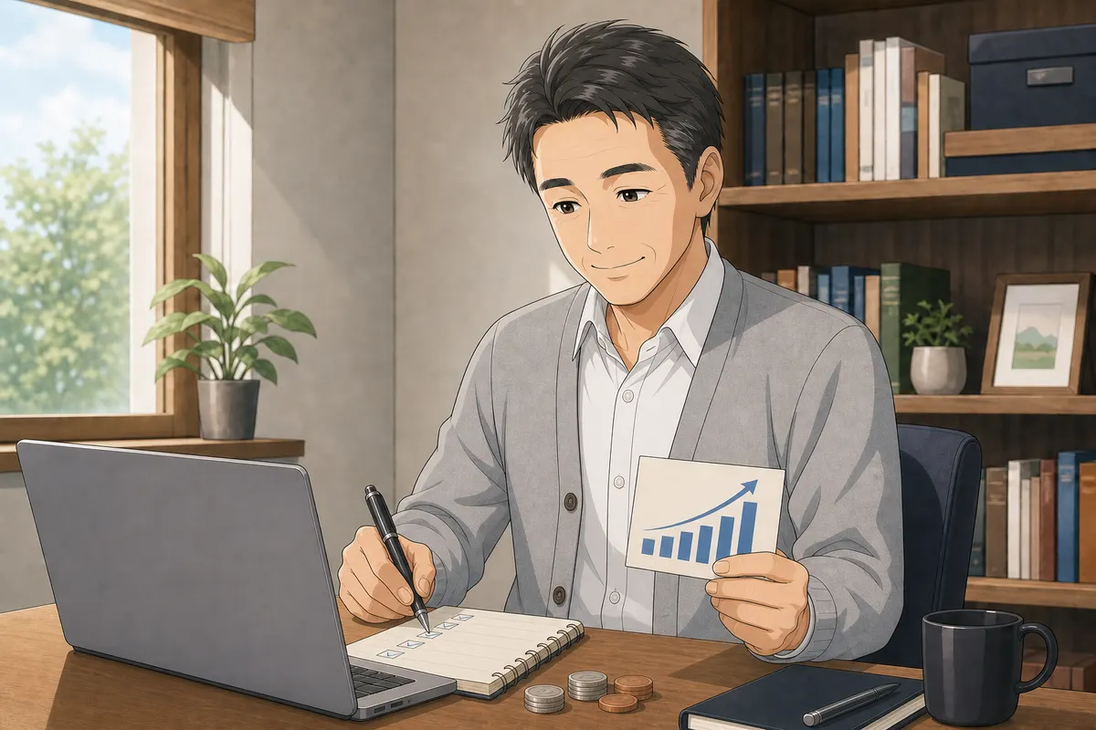 イラスト:販売記録を確認しながら次の判断をする人